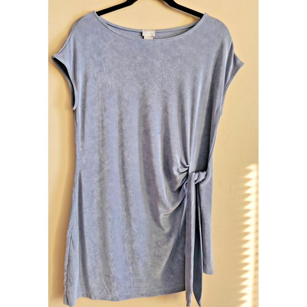 Chicos Travelers Size 1 Blue  Tie Stretch Top Blouse size 8-10